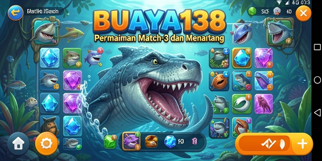 Tampilan gameplay BUAYA138 dengan simbol yang cerah dan penuh aksi.