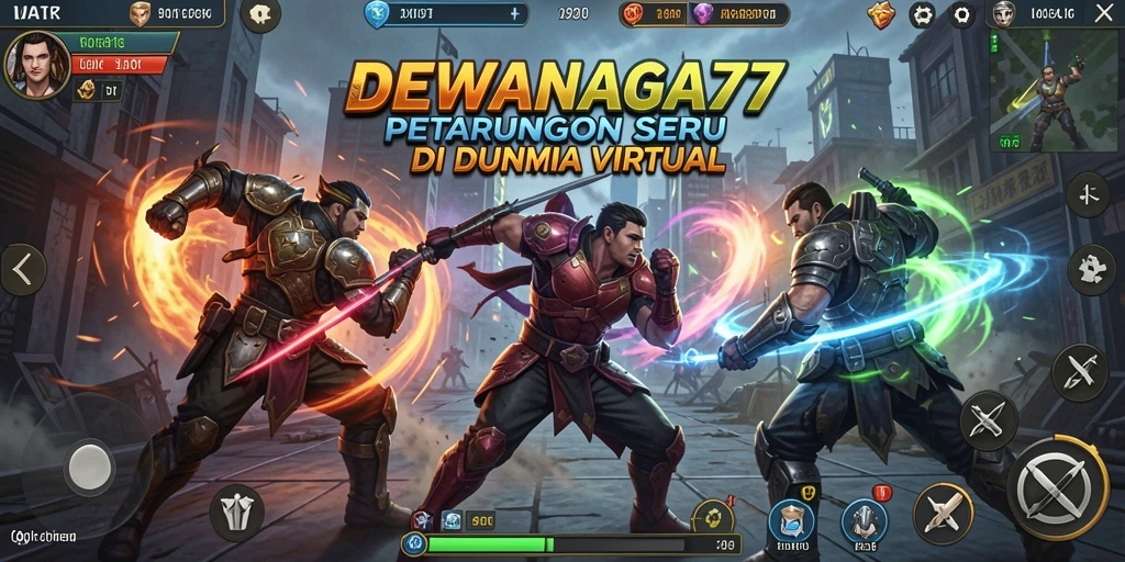 Tangkapan layar utama DEWANAGA77 menampilkan karakter bertarung dengan latar belakang yang penuh aksi.