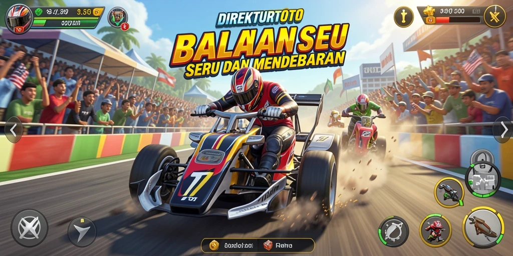 Gameplay menegangkan dalam balapan DIREKTURTOTO dengan berbagai kendaraan.