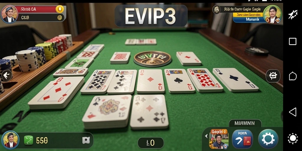 Tampilan gameplay seru dalam aplikasi EVIP3 untuk permainan Gaple.
